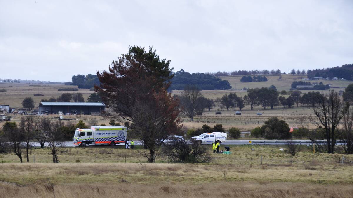 Police searched land off the Hume Highway bypass at Goulburn in July after a woman found human remains. Picture by Louise Thrower