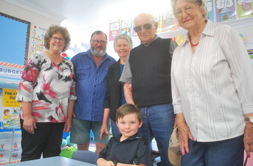 What a character: Lachlan Hemler with grand- and great-grandparents (L-R) Trish, Peter, Shirley and Filipp Hemler; Elaine Jackson.
