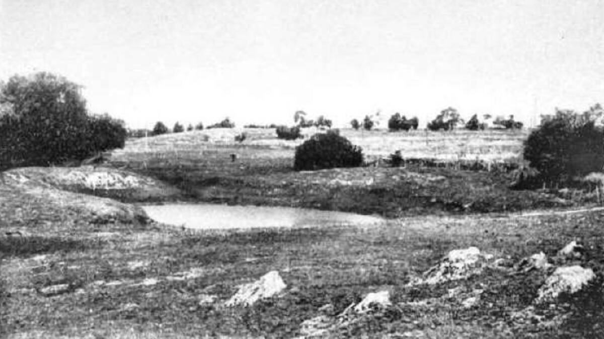 Geologist Armin Opik's 1958 photo of a limestone sinkhole near Scotts Crossing (it roughly ran from near National Gallery of Australia to near Blundells Cottage) before Lake Burley Griffin flooded the area. Picture supplied