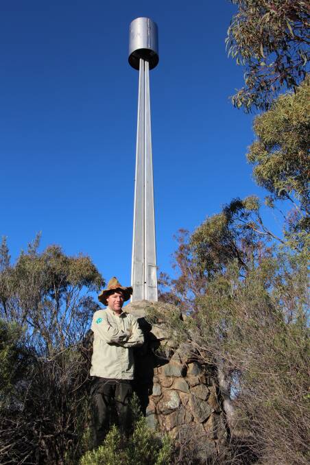 Tim at the obscure obelisk near Bredbo. Picture by Dave Moore