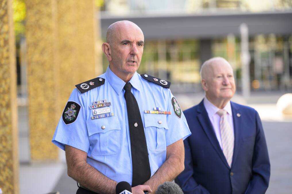 Chief Police Officer Scott Lee with Police Minister Mick Gentleman. Picture by Keegan Carroll