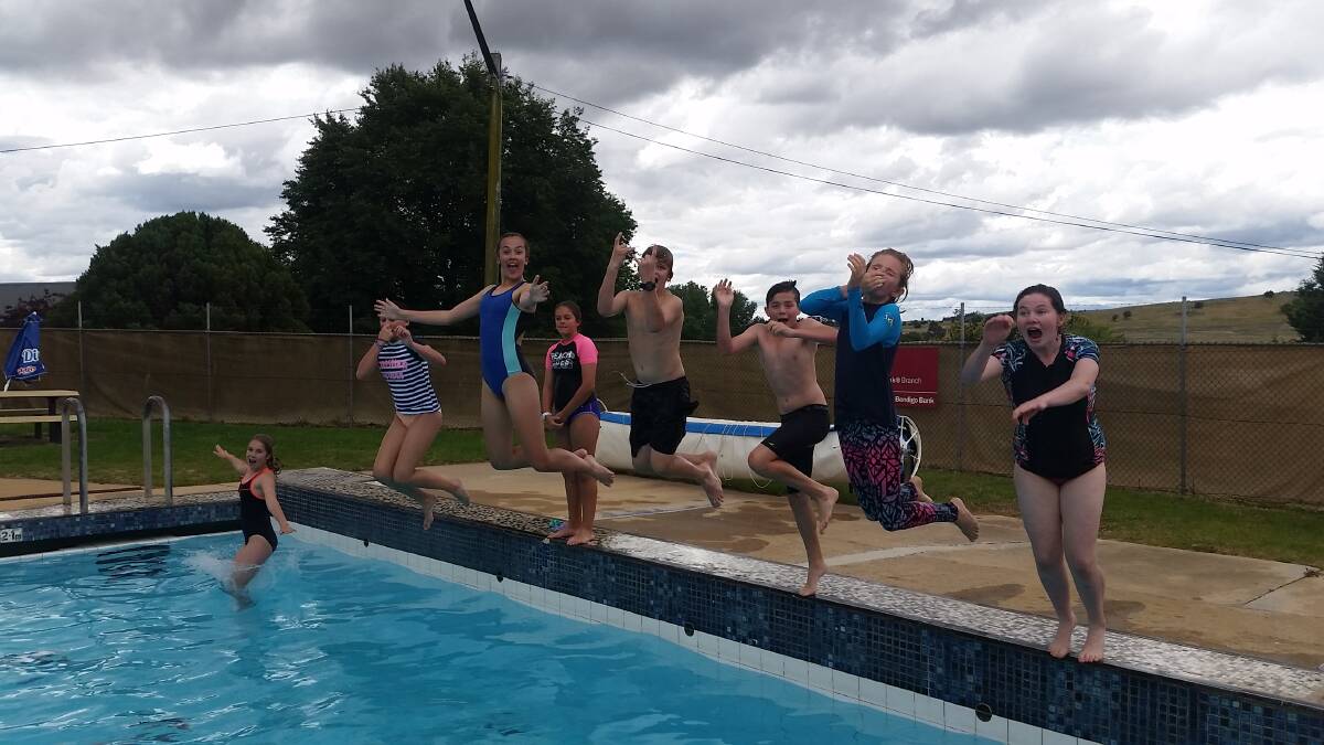 Making a splash: Year 6 enjoying some free time at the end of the first day of the annual learn to swim scheme. Photo: Supplied.