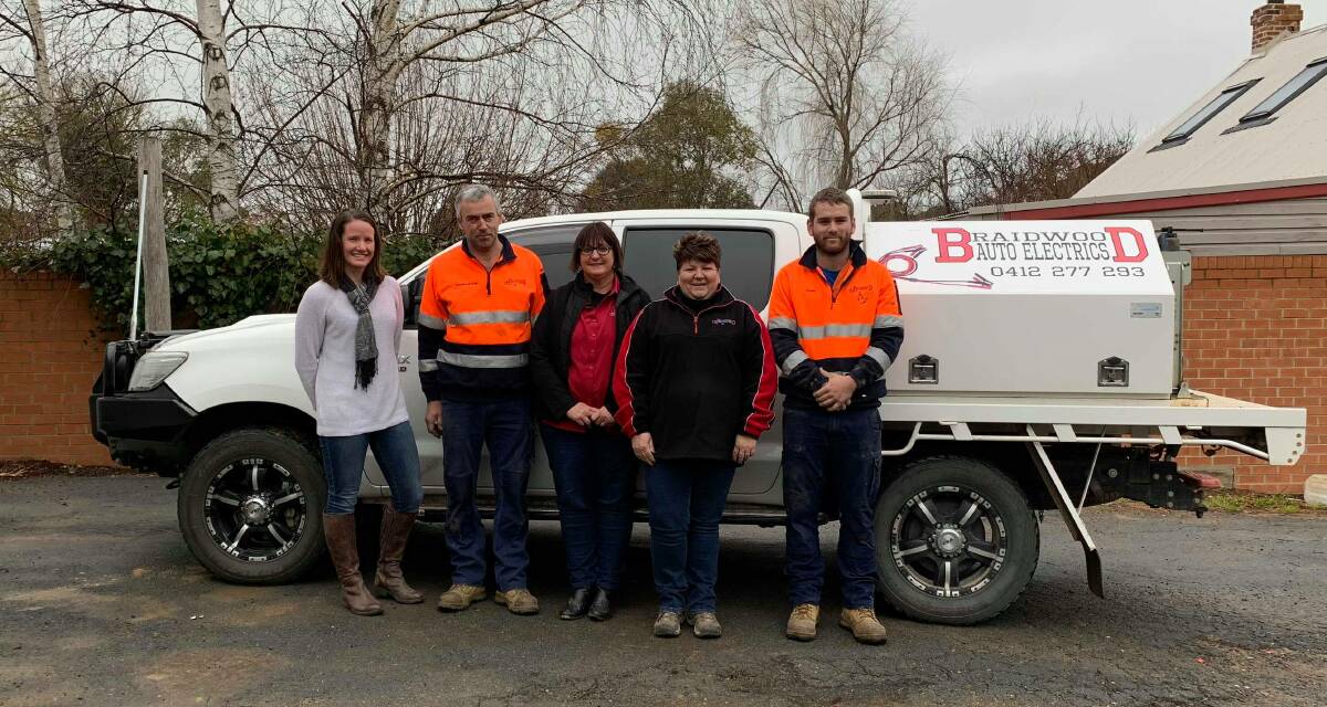 The team: Starting from the left we have Kahla Harton, Brendon McGrath, Lorraine Roberts, June Williams and Robbie Bell. They'll help you with anything from lawnmowers to earthmoving machinery.