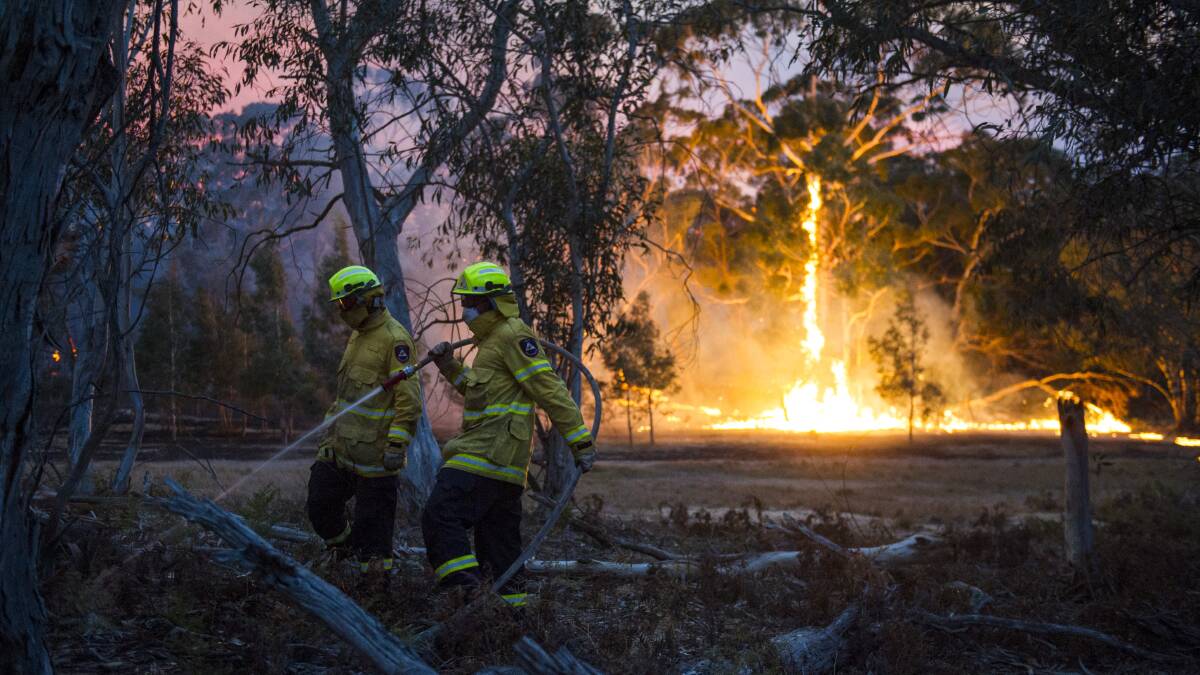 Firefighters at the NSW North Black Range bushfire. Picture: Dion Georgopoulos