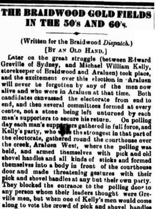 OLD HAND: An article about the by-then historical event appeared in the Braidwood Dispatch of January 11, 1908.