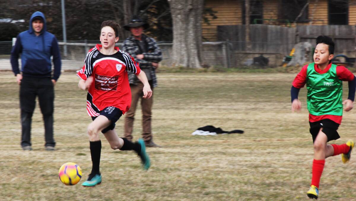 Fast run: Leroy Campbell Davys makes a break for it down the field during the Under 13's 8-0 domination of Queanbeyan, which put them on top of the ladder. Photo: Supplied.