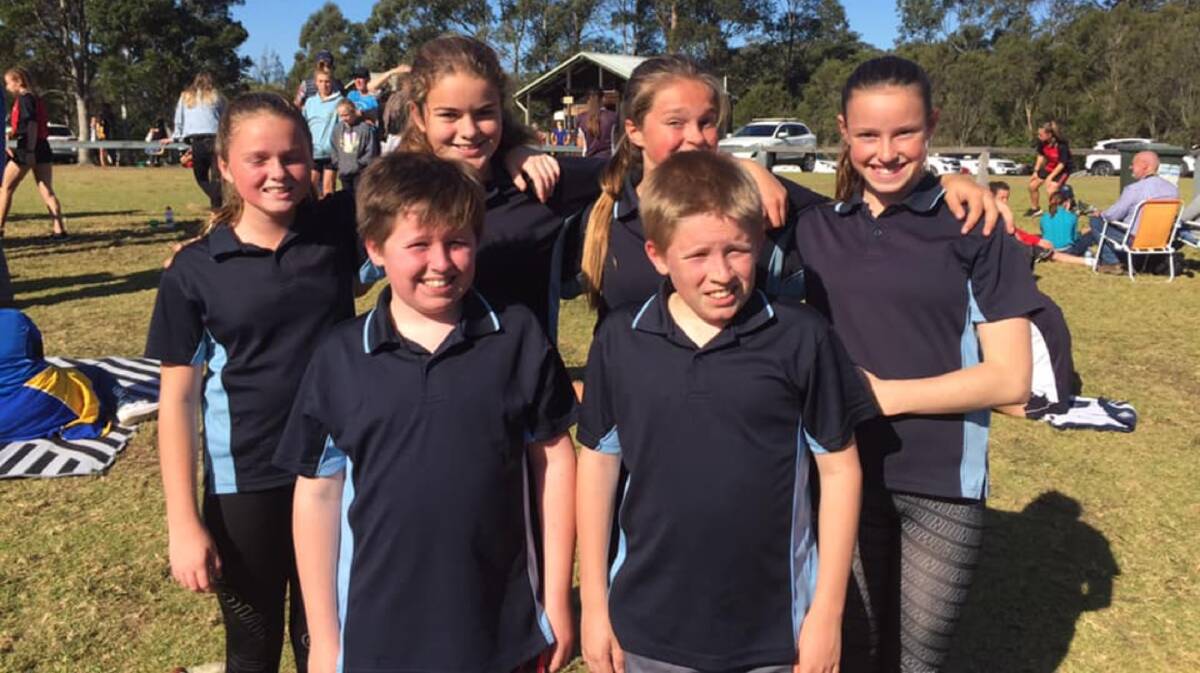 The contingent: Seven students from BCS travelled to Nowra to compete last Friday, and they can all be seen here with big smiles. Photo: Sharon Blinco.