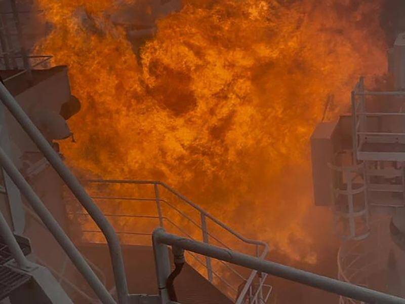 The MPV Everest's port side engine room was engulfed by flames on Monday during its journey home.