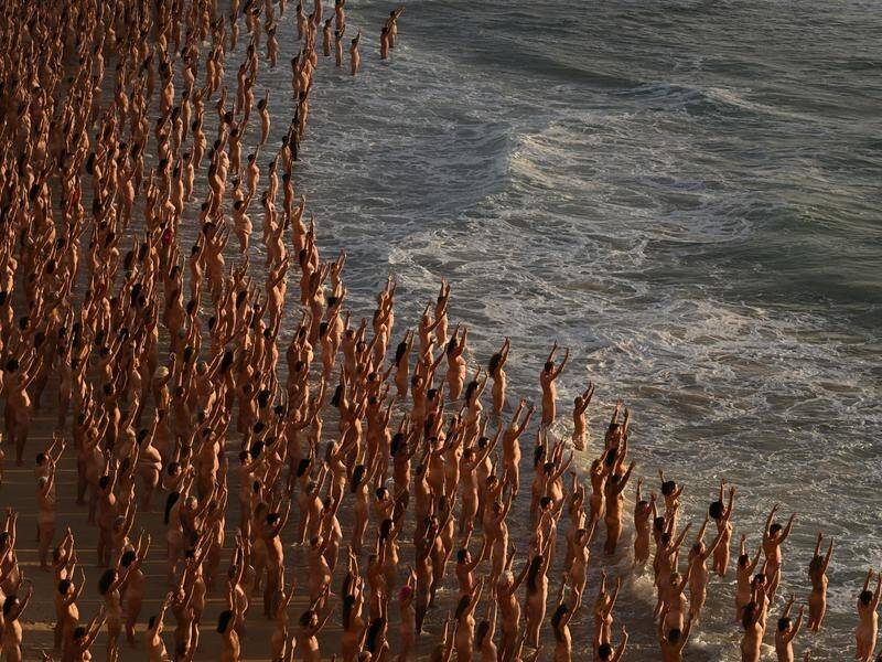 Part of Bondi was declared a temporary nude beach for a Spencer Tunick photo shoot. (Dean Lewins/AAP PHOTOS)