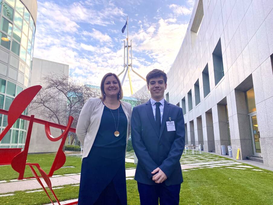 Member for Eden-Monaro Kristy McBain with Eden Marine High School student Euan Osten at Parliament House earlier this year. Photo: Supplied.