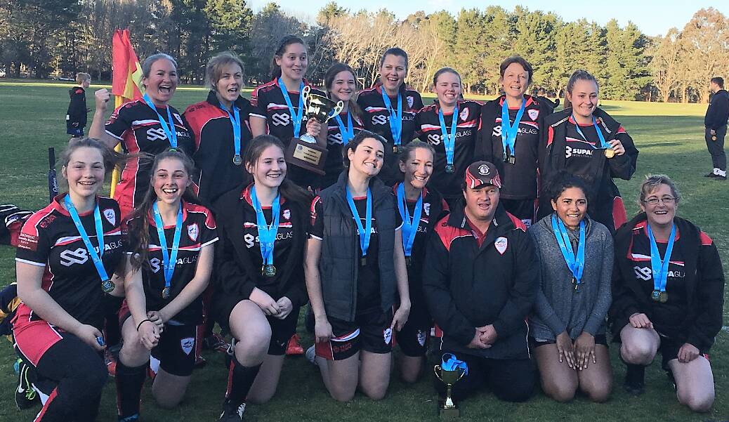 FOOTBALL FUN: The Palerang United FC Women's team after winning the premiership trophy in 2017. Photo: supplied.