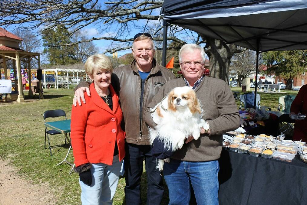 Sue Carr, Brian Ollerton and David Goddard enjoy the Daffodil Fair with Romeo.