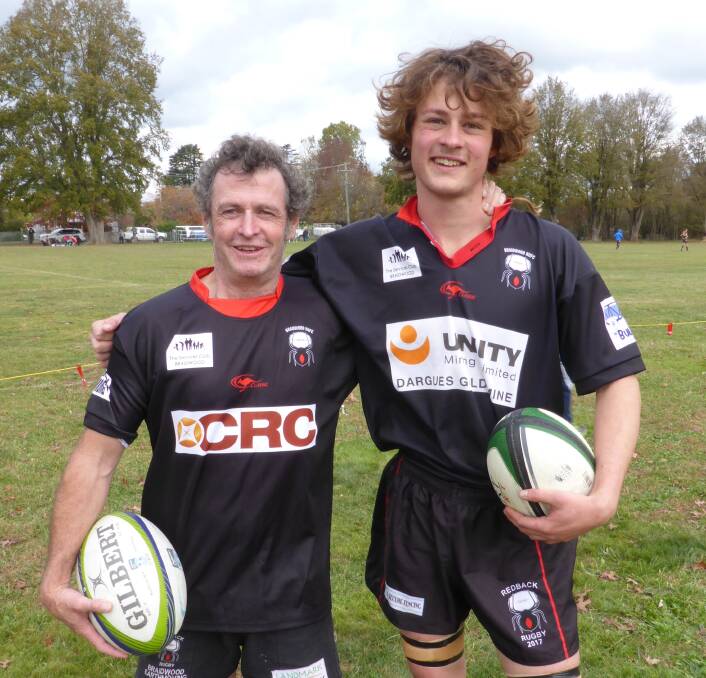 Father and son George and Angus Sherriff preparing to hit the field together against the Mudchooks. Photo: supplied.
