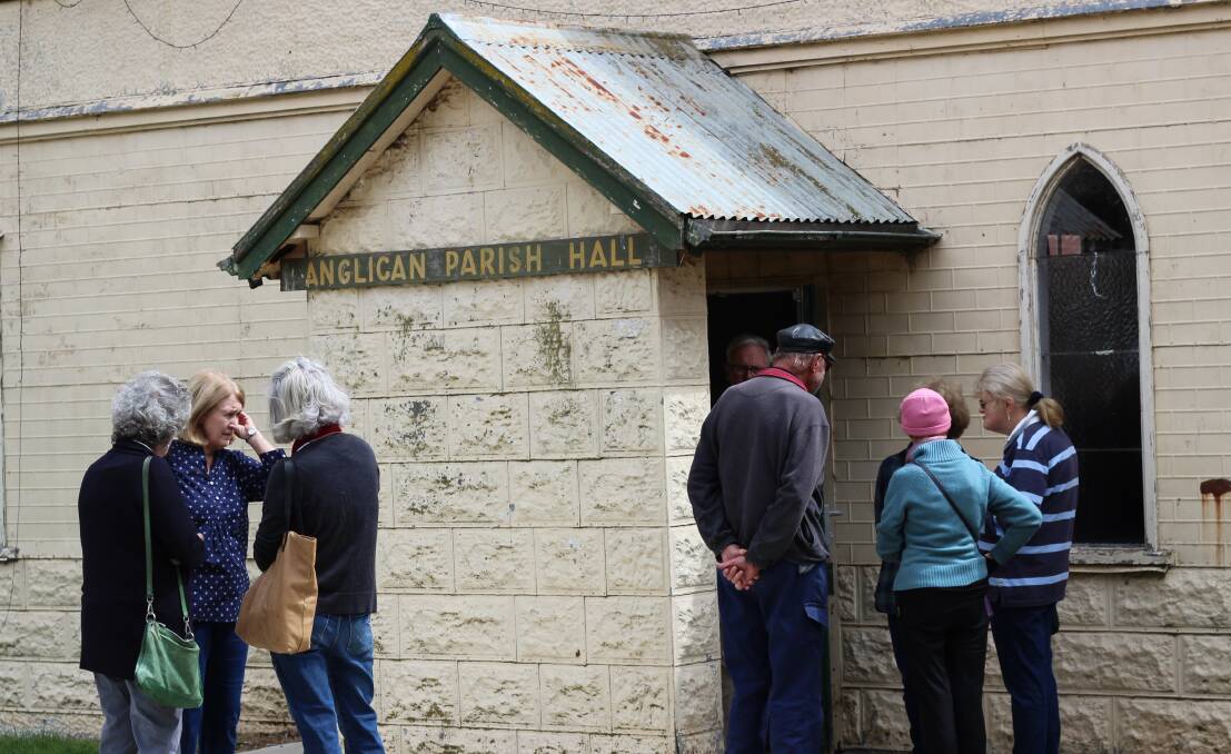 TIME TO RESTORE: Members of the community gather outside the Anglican Hall last year as the fundraising campaign is launched. Photo: Elspeth Kernebone.