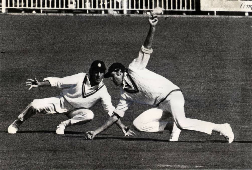 Centenary Cricket match 1977.
Tony Greig dives in front of Mike Brierley.