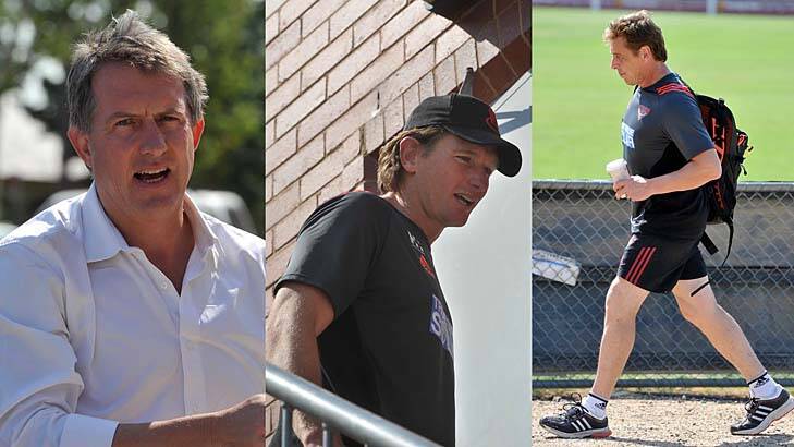 Business as usual: Essendon CEO Ian Robson, James Hird and Mark Thompson at the club on Wednesday.