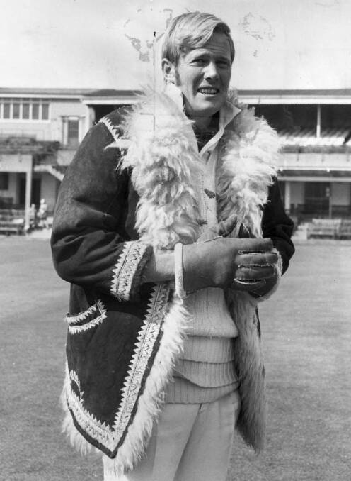 South African  born cricketer Tony Greig aged 25  wearing gloves and  woolly coat rugged up against the cold before going into practise in the nets during Sussex's pre-season workout.