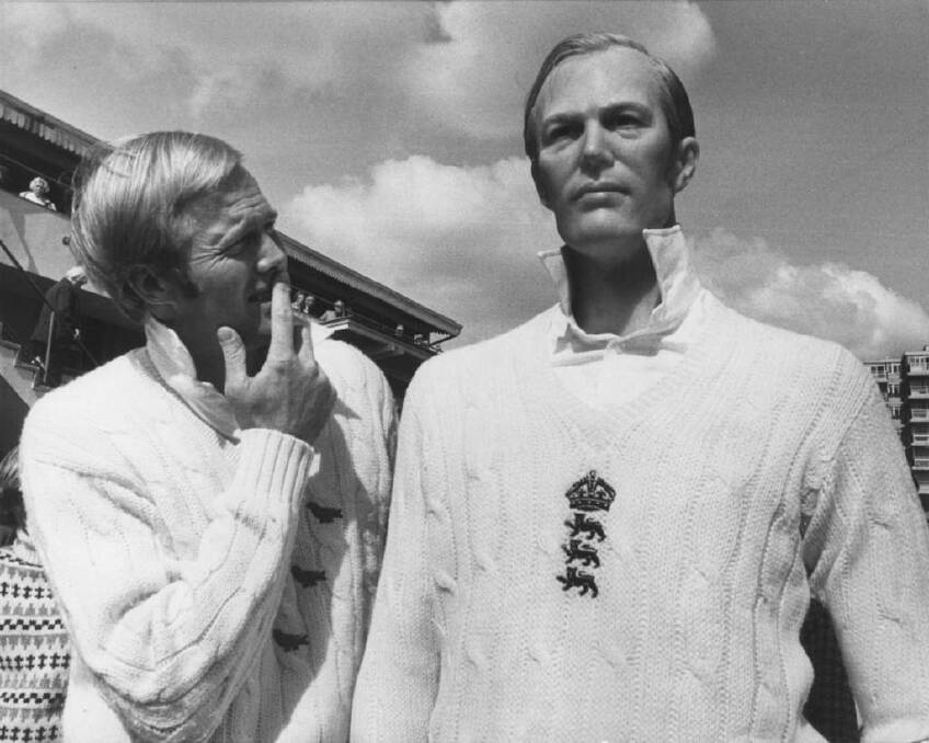 Bowled over by his "double", England and Sussex cricket captain Tony Greig inspects Madame Tussaud's latest wax portrait figure.  The portrait, by sculptor Stuart Smith, was specially taken to Hove today for a preview as Sussex battled with Lancashire in the county Champioship.  It is soon to be placed in the Conservatory at Madame Tussaud's in London next to golfer Tony Jacklin's portrait .   Former cricketer Tony Greig and Madame Tussaud wax likeness.