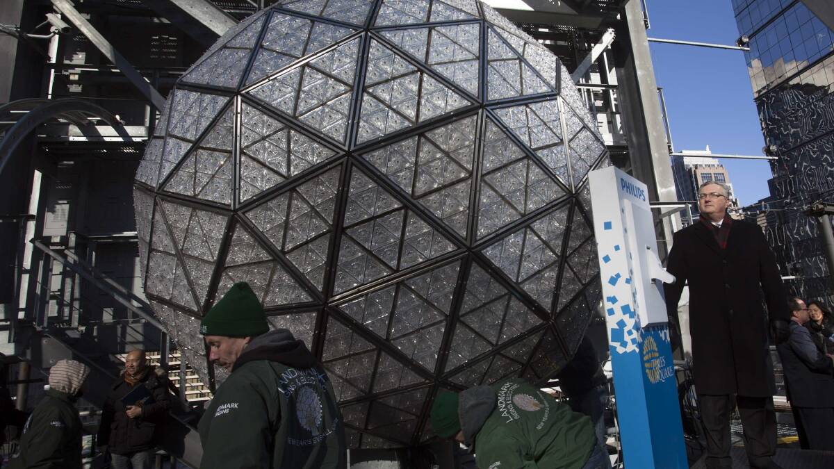The New Year's Eve Ball, is tested atop One Times Square in New York. Photo: REUTERS
