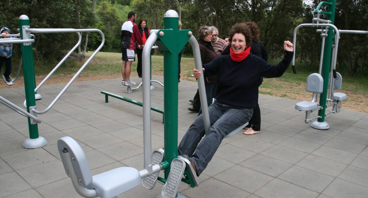 Mary Anne Bunn tests the new gym equipment