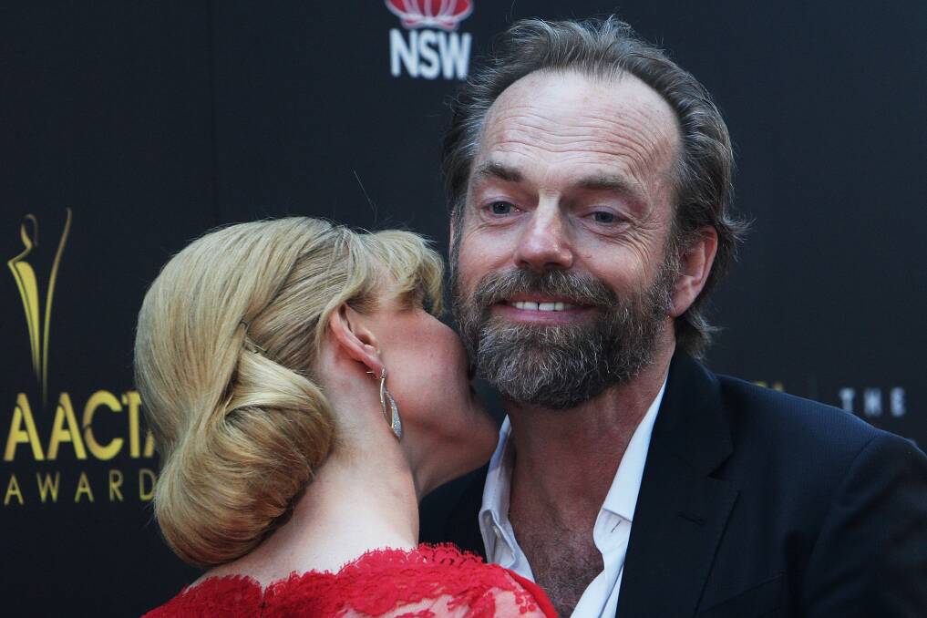 Essie Davis greets Hugo Weaving at the 2nd Annual AACTA Awards. Photo by Lisa Maree Williams/Getty Images