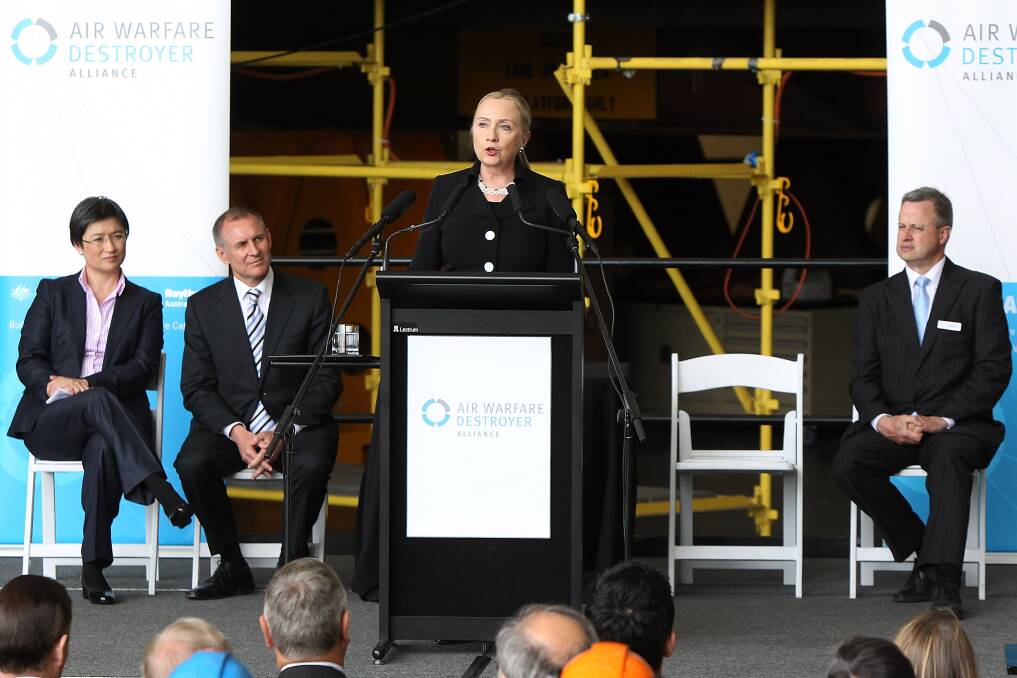 U.S. Secretary of State Hillary Clinton speaks at the ASC facilities in Adelaide, Australia. Secretary Clinton is in South Australia to tour the Techport maritime defence facility and meet with the Governor and Premier of the state. Photo by Morne de Klerk/Getty Images
