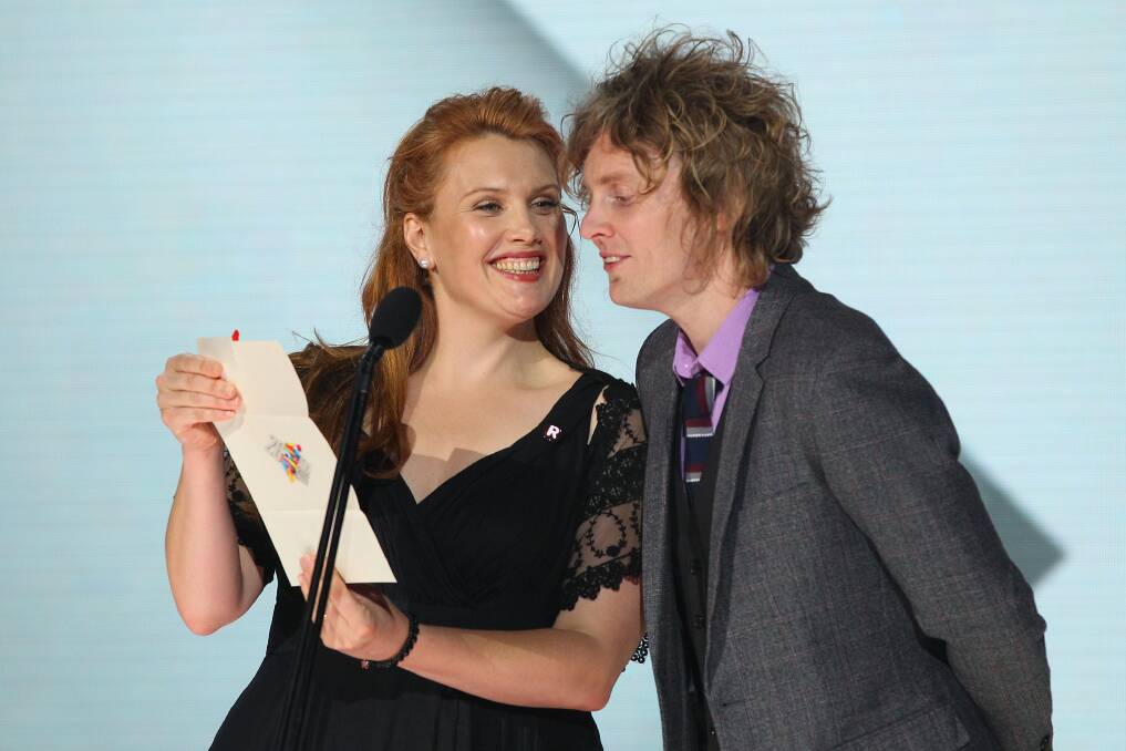 Clare Bowditch and Bob Evans present the ARIA for best adult contemporary release the 26th Annual ARIA Awards 2012. Photo by Don Arnold/Getty Images
