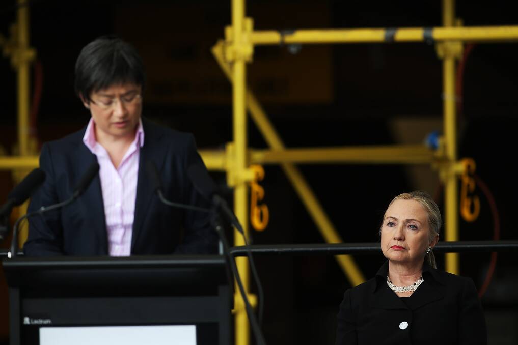 Australian Senator Penny Wong speaks at the ASC facilities during a visit from U.S. Secretary of State Hillary Clinton in Adelaide, Australia. Secretary Clinton is in South Australia to tour the Techport maritime defence facility and meet with the Governor and Premier of the state. Photo by Morne de Klerk/Getty Images