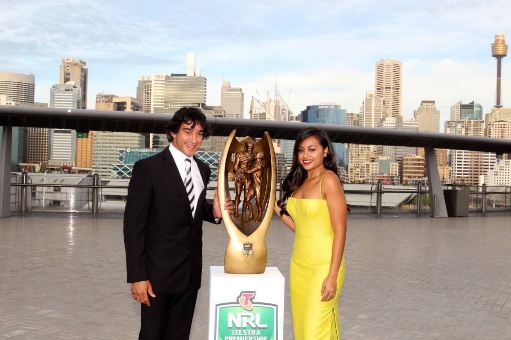Jessica Mauboy and Johnathan Thurston at the NRL 2013 Season Launch held at The Star, Sydney. Photo: Anthony Johnson