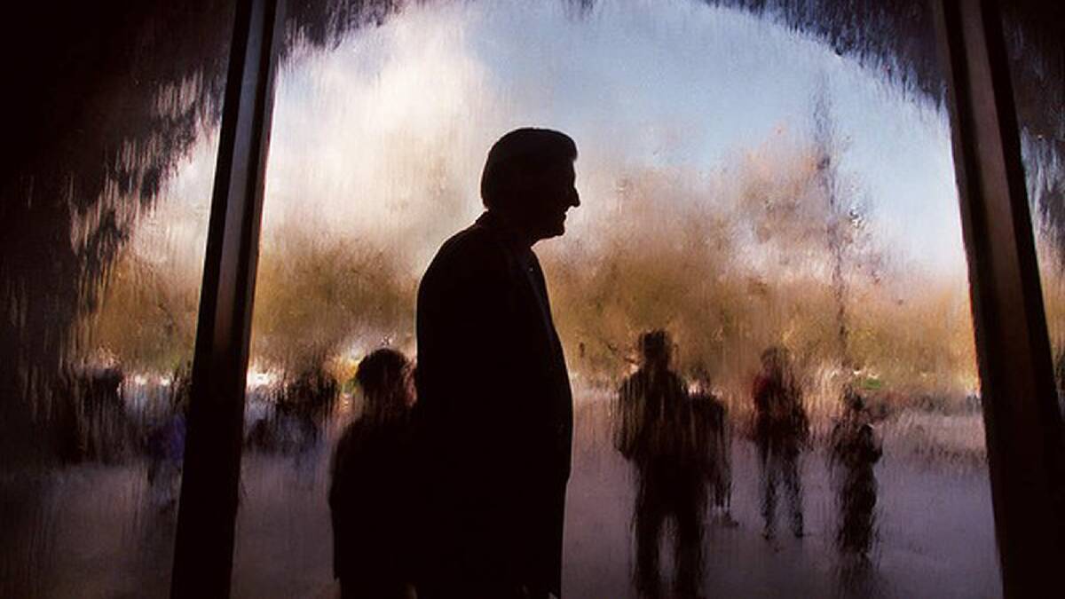The Premier Jeff Kennett outside the Water wall at the Art Gallery after announcing the new plans for the Art Gallery Renovations on May 11, 1997. Photo: Mark Wilson