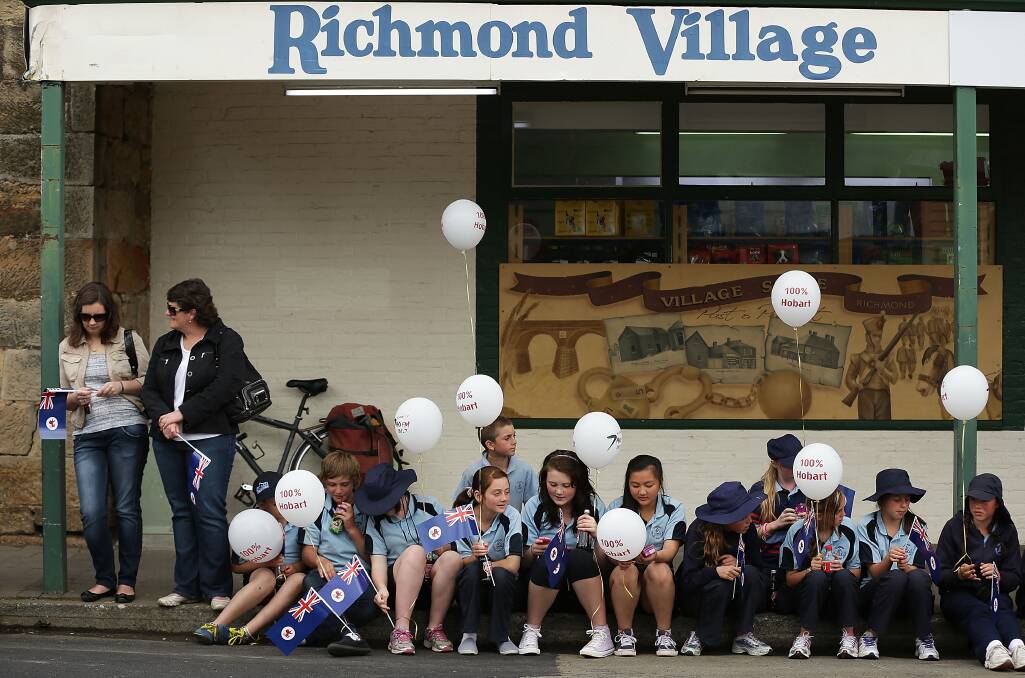 School children from the town of Richmond turn out to see Camilla, Duchess of Cornwall and Prince Charles, Prince of Wales on November 8, 2012 in Richmond, Australia. The Royal couple are in Australia on the second leg of a Diamond Jubilee Tour taking in Papua New Guinea, Australia and New Zealand. (Photo by Brendon Thorne/Getty Images) 