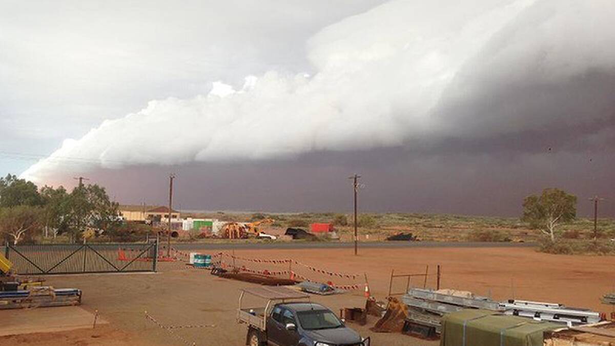 Properties in the Onslow region of the Pilbara were covered by a storm of red dust on February 11. Photo: Jim Bungey/Irene Arcillas/PerthWeatherLive.com