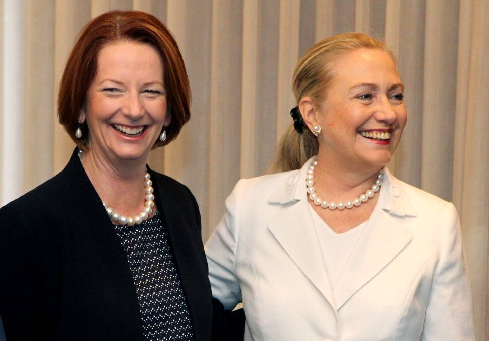 Australian Prime Minister Julia Gillard and US Secretary of State Hillary Clinton meet during the annual Australia-United States Ministerial Consultations at the Hyatt Hotel in Perth, Australia. Photo by Colin Murty - Pool Getty Images