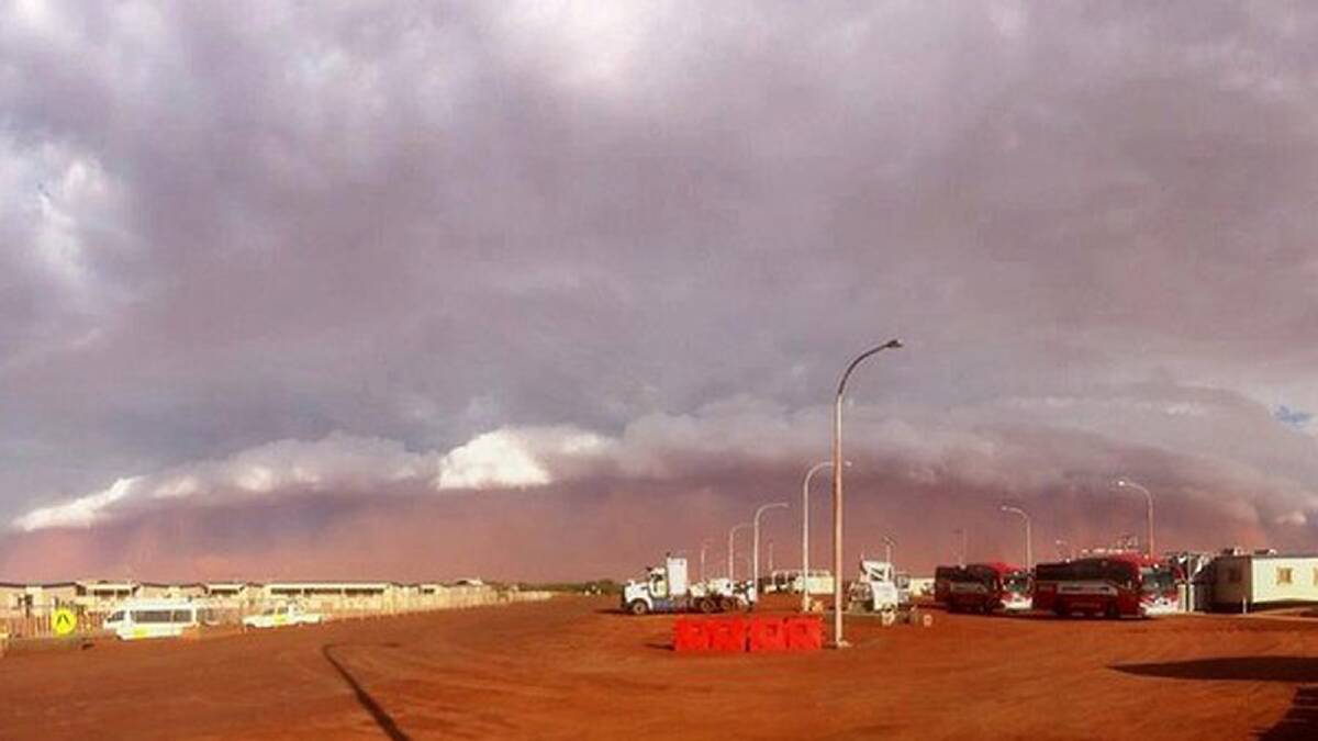Properties in the Onslow region of the Pilbara were covered by a storm of red dust on February 11. Photo: Rob Bunt/PerthWeatherLive.com