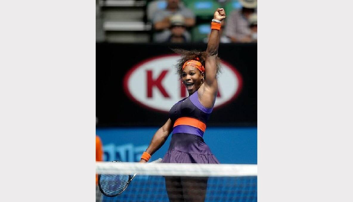 Serena Williams celebrates her win over Garbine Muguruza. Photo: Sebastian Costanzo