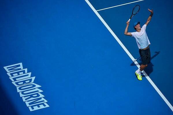 Bernard Tomic during his match against Daniel Brands on Rod Laver Arena. Photo: Pat Scala